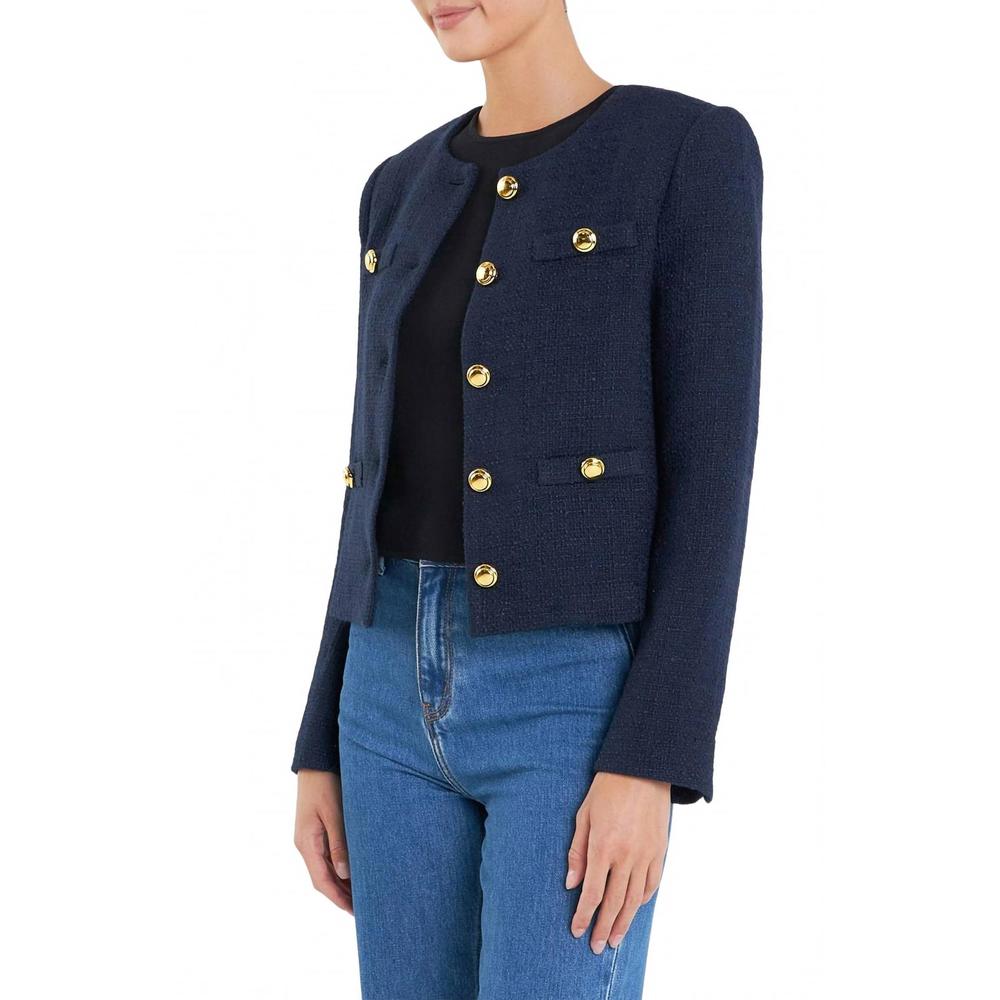 NEW ENGLISH FACTORY button lady jacket in navy - Picture 4 of 5